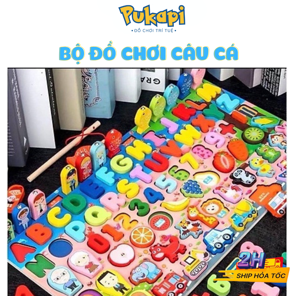 Bảng Gỗ Câu Cá Và Ghép Hình Chữ Cái Chữ Số Phương Tiện Cho Bé Xếp Hình Bảng Đồ Chơi Gỗ Thông Minh Câu Cá Gỗ - PUKAPI