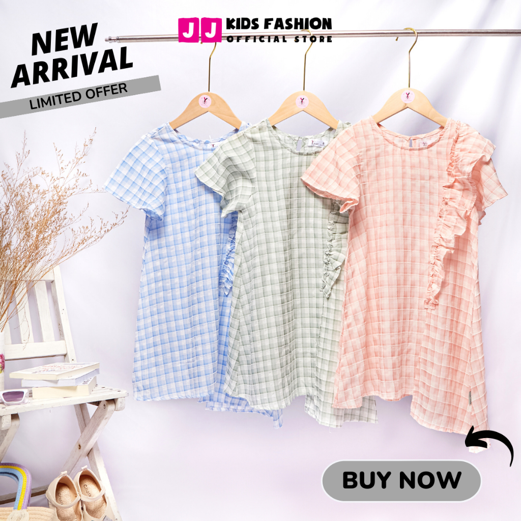 Váy mùa hè cho bé gái JJ Kids, chất kate thiết kế cao cấp cho trẻ em 2,3,4,5,6,7,8,9,10,11,12 tuổi