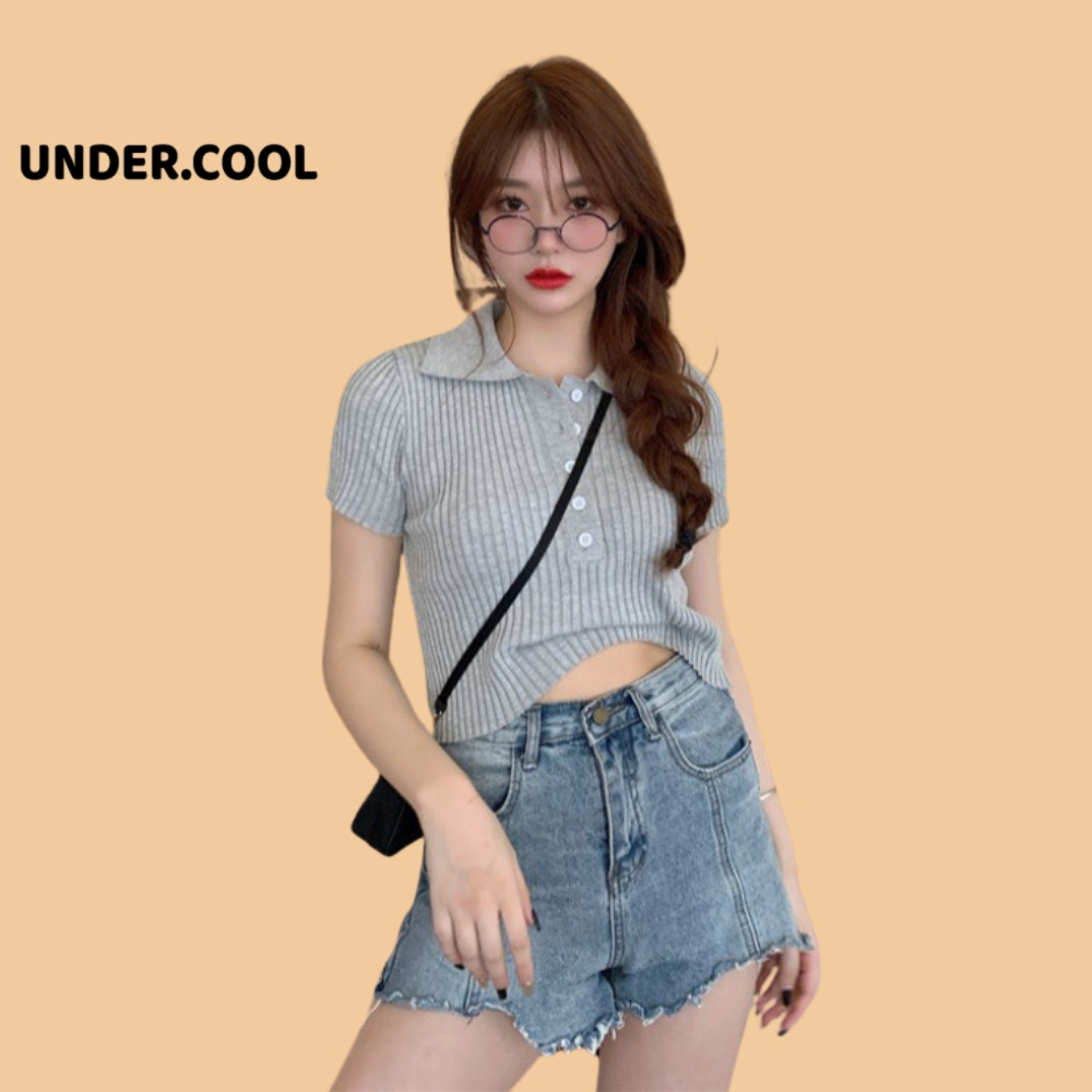 Áo mongtoghi Nữ Len Nữ Cộc Tay Cổ Cúc Polo Phong Cách Lịch Sự  Dáng Ngắn Tay Cổ Bẻ ACT13