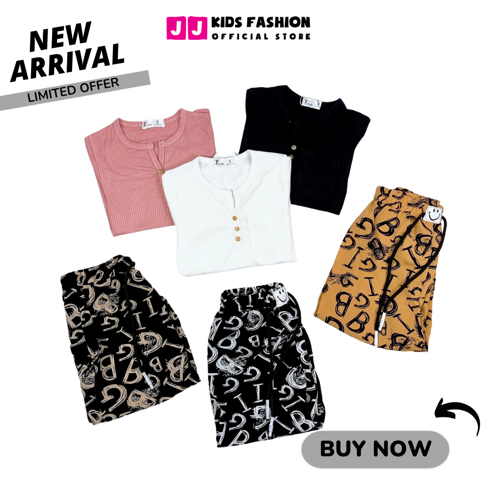 Bộ quần áo bé gái mùa hè JJ Kids chất cotton co giản, thoáng mát cho trẻ em 2 đến 12 tuổi