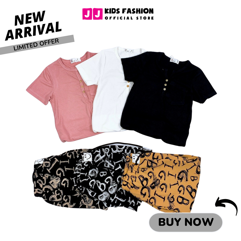Bộ quần áo bé gái mùa hè JJ Kids chất cotton co giản, thoáng mát cho trẻ em 2 đến 12 tuổi