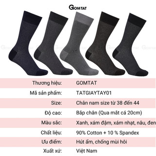 Vớ nam cổ cao công sở GOMTAT mẫu 01, chất liệu cotton cao cấp, êm chân thoáng khí  -GOM-TATGIAYTAY01-1DOI
