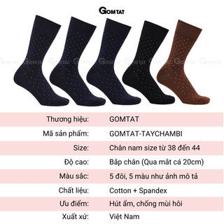 Hộp 5 đôi vớ nam cổ cao công sở GOMTAT hoạ tiết chấm bi, chất liệu cotton cao cấp - LUX-CHAMBI-DUMAU-CB5