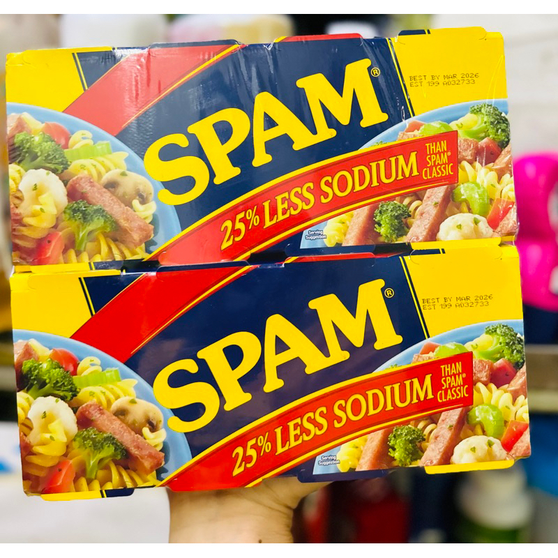 Lốc 4 hộp Thịt Hộp Spam Less Sodium 25% 340g giảm mặn | Shopee Việt Nam