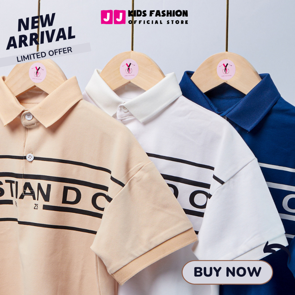 Áo thun polo cho bé trai cộc tay có cổ in chữ full size 4 - 15 tuổi 22kg đến 43kg JJ Kids Fashion