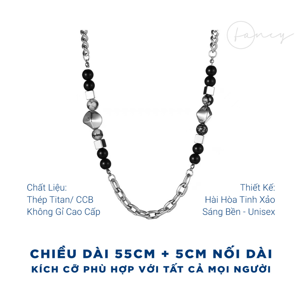Vòng Cổ Nam Nữ Đính Ngọc Trai Đen Nhân Tạo Ghép Đá Phong Cách Hip Hop. Dây Chuyền Xích Titan Không Gỉ Cao Cấp | Fancy .