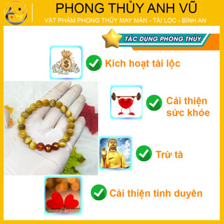 Vòng tay phong thủy mệnh thổ chất liệu mắt hổ - tam hợp tỵ dậu sửu - size 8 10 12ly -may mắn tài lộc
