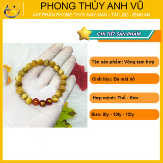 Vòng tay phong thủy mệnh thổ chất liệu mắt hổ - tam hợp tỵ dậu sửu - size 8 10 12ly -may mắn tài lộc