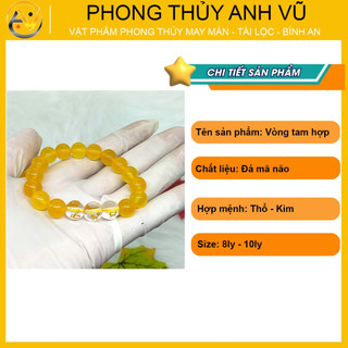 Vòng tam hợp quý thần tỵ dậu sửu chất liệu mã não vàng đã khai quang - may mắn tài lộc