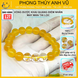 Vòng tam hợp quý thần tỵ dậu sửu chất liệu mã não vàng đã khai quang - may mắn tài lộc