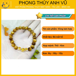 Vòng phong thủy tam hợp tỵ dậu sửu - chất liệu mắt hổ - size 8 10 12ly - khai quang may mắn tài lộc