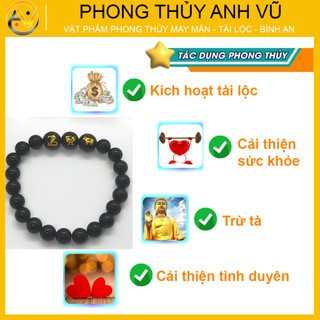Vòng tam hợp quý nhân tỵ dậu sửu mã não đen - Vòng tay phong thủy mệnh mộc may mắn tài lộc