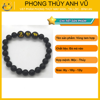 Vòng tam hợp quý nhân tỵ dậu sửu mã não đen - Vòng tay phong thủy mệnh mộc may mắn tài lộc