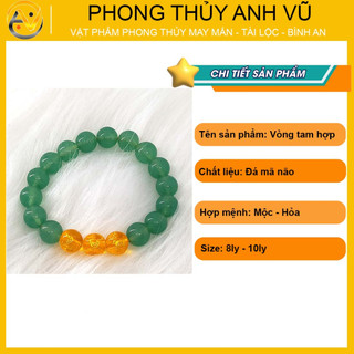 Vòng tam hợp quý nhân tỵ dậu sửu chất liệu mã não - size 8 10ly - có khai quang may mắn tài lộc