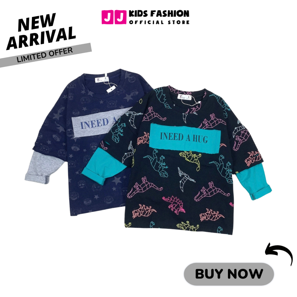 Áo Thun Dài Tay Xuân Thu Cho Bé Trai, Bé Gái In Hình Năng Động, Cổ Tròn | JJ Kids Fashion