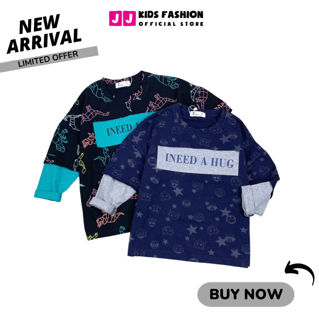 Áo Thun Dài Tay Xuân Thu Cho Bé Trai, Bé Gái In Hình Năng Động, Cổ Tròn | JJ Kids Fashion