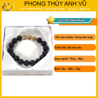 Vòng tay mã não đen tam hợp tỵ dậu sửu - size 8 10 12ly - may mắn tài lộc - bảo hành 12 tháng