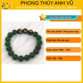 Vòng tam hợp tỵ dậu sửu chất liệu mã não xanh lục - size 8 10ly cho nữ - may mắn tài lộc