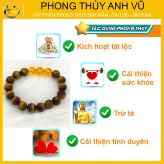 Vòng tay phong thủy mệnh thổ tỵ dậu sửu - chất liệu mắt hổ vàng nâu - có khai quang may mắn tài lộc