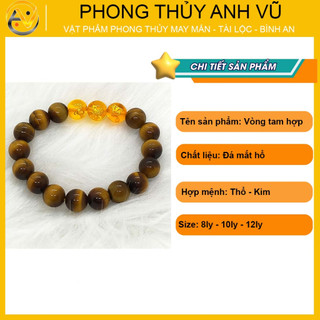 Vòng tay phong thủy mệnh thổ tỵ dậu sửu - chất liệu mắt hổ vàng nâu - có khai quang may mắn tài lộc