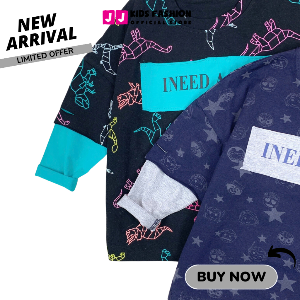 Áo Thun Dài Tay Xuân Thu Cho Bé Trai, Bé Gái In Hình Năng Động, Cổ Tròn | JJ Kids Fashion