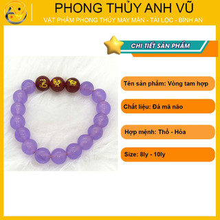 Vòng con giáp tam hợp tỵ dậu sửu chất liệu mã não tím - cho nữ mệnh hỏa, thổ - may mắn tài lộc
