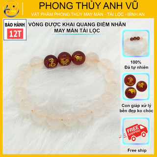 Vòng tam hợp tỵ dậu sửu chất liệu mã não trắng - cho nữ mệnh kim, mệnh thủy - may mắn tài lộc