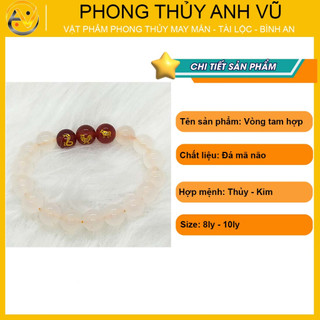 Vòng tam hợp tỵ dậu sửu chất liệu mã não trắng - cho nữ mệnh kim, mệnh thủy - may mắn tài lộc