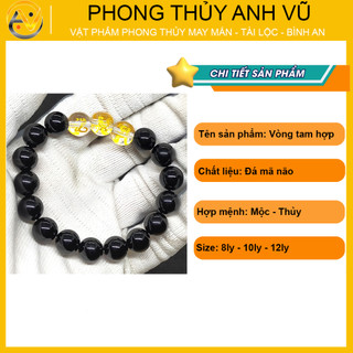 Vòng tam hợp quý thần tỵ dậu sửu chất liệu mã não đen tự nhiên - size 8 10 12ly - may mắn tài lộc