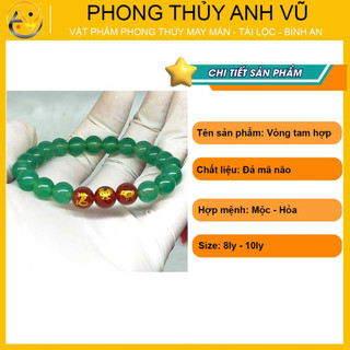 Vòng tam hợp quý nhân tỵ dậu sửu chất liệu mã não xanh tự nhiên - size 8 10ly cho nữ mệnh mộc, hỏa - may mắn tài lộc