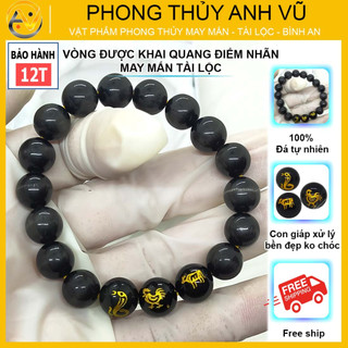 Vòng tay tam hợp quý nhân tỵ dậu sửu - Màu đen size 8 10ly - May mắn tài lộc - Bảo hành 12 tháng