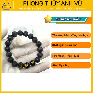 Vòng tay tam hợp quý nhân tỵ dậu sửu - Màu đen size 8 10ly - May mắn tài lộc - Bảo hành 12 tháng