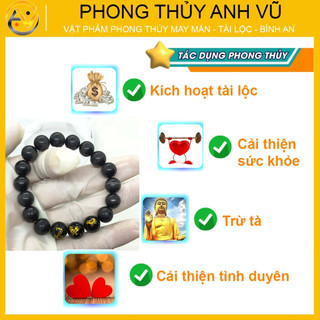 Vòng tay tam hợp quý nhân tỵ dậu sửu - Màu đen size 8 10ly - May mắn tài lộc - Bảo hành 12 tháng