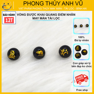 3 viên tam hợp thân tý thìn chất liệu mã não đen đã khai quang - size 8 10 12ly - may mắn tài lộc
