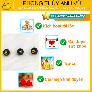 3 viên tam hợp thân tý thìn chất liệu mã não đen đã khai quang - size 8 10 12ly - may mắn tài lộc