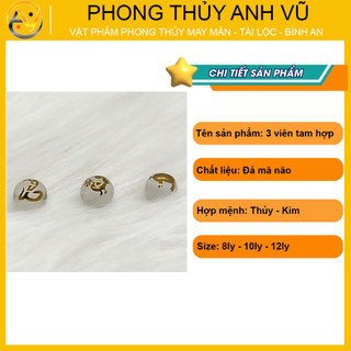 3 viên tam hợp tỵ dậu sửu chất liệu mã não trắng đã khai quang - size 8 10 12ly - may mắn tài lộc