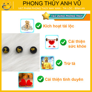 3 viên tam hợp tỵ dậu sửu chất liệu mã não đen đã khai quang - size 8 10 12ly - may mắn tài lộc