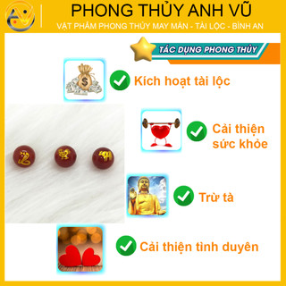 3 viên tam hợp tỵ dậu sửu chất liệu mã não đỏ đã khai quang - size 8 10 12ly - may mắn tài lộc