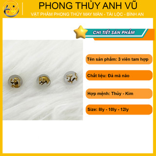 3 viên tam hợp thân tý thìn chất liệu mã não trắng đã khai quang - size 8 10 12ly - may mắn tài lộc