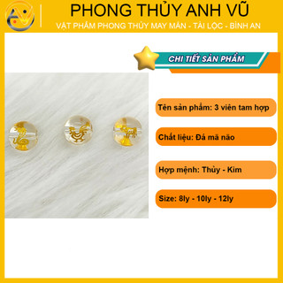 3 viên tam hợp tỵ dậu sửu mã não trắng đã khai quang - size 8 10 12ly - may mắn tài lộc