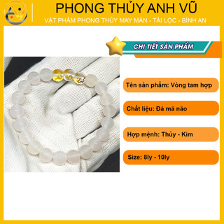 Vòng tay tam hợp thân tý thìn chất liệu mã não trắng - Size 8 10ly - May mắn tài lộc