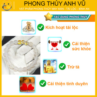 Vòng tay tam hợp thân tý thìn chất liệu mã não trắng - Size 8 10ly - May mắn tài lộc