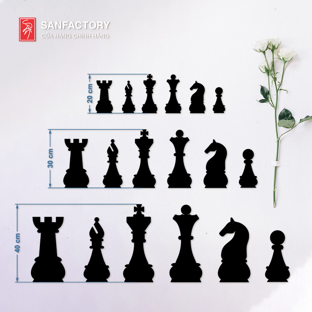 SET 6 quân cờ vua bằng gỗ decor trang trí dán tường, quà tặng  bộ môn cờ vua SAN-SK02