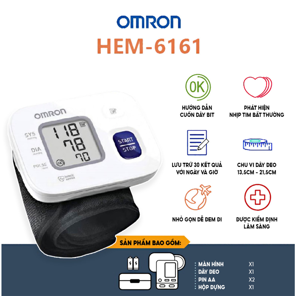 Ảnh Máy đo huyết áp cổ tay tự động OMRON HEM 6161 - 01 bộ 3