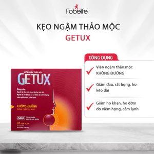 Kẹo Ngậm Thảo Mộc Getux FOBE Hỗ Trợ Giảm Ho, Đau Rát Họng (Không Đường) N2 - Hộp 20 viên
