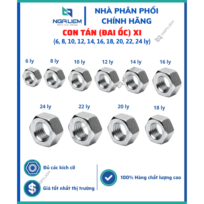 Con Tán (Đai Ốc) Xi Đủ Các Kích Cỡ, Siêu cứng, Siết chặt bù lon - Hàng ...