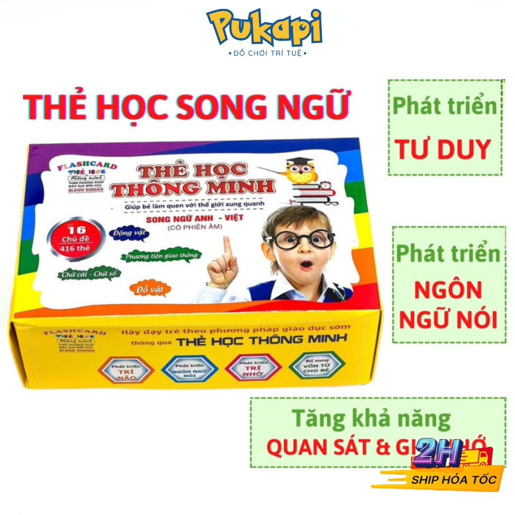 Bộ Thẻ Học Thông Minh 16 Chủ Đề 416 Song Ngữ Anh-Việt Loại Cứng To Đồ Chơi Thông Minh Cho Bé- Đồ Chơi Cho  PUKAPI