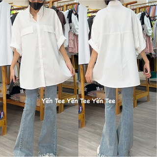 ( Ảnh thật ) Áo sơmi 2 túi tay lỡ chất mát Yến Tee , thiết kế from rộng dễ phối đồ #016