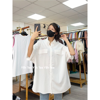 ( Ảnh thật ) Áo sơmi 2 túi tay lỡ chất mát Yến Tee , thiết kế from rộng dễ phối đồ #016