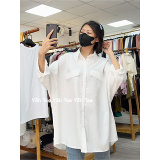 Áo sơ mi 2 túi dài tay from rộng chất mát Yến Tee , mặc đi học , đi chơi , thiết kế dáng rộng dễ phối đồ